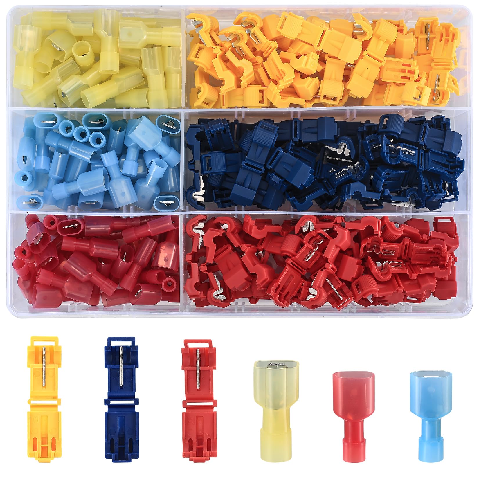 KOXXIAMOQ 180 Pcs Wire Connector Terminals, Boundary Cable Wire Docking Station Connectors for Robotic Lawnmower Quick Connectors, 1.75-2.5m㎡ T-Branch Connectors, Electrical Spade Crimp Terminals