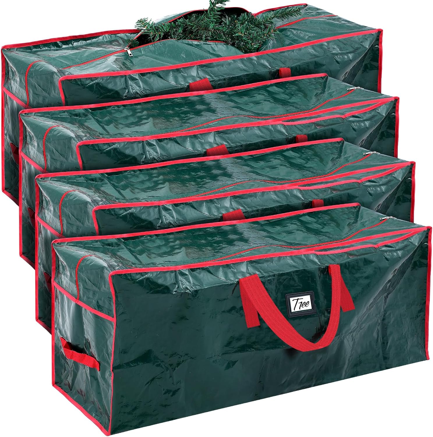 Holiday Décor Storage - Amylove 4 Pcs Christmas Tree Storage Bag Holiday Xmas Tree Zippered Bag with Carry Handles Waterproof Plastic Christmas Tree Bag Away from Dust Moisture (Green, 9 Ft)