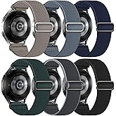 6 Pack Stretchy Bands Compatible with Samsung Galaxy Watch 7 6 5 4 40mm 44mm/Galaxy Watch 6 4 Classic 42mm 46mm 43mm 47mm/Galaxy 5 Pro 45mm/Active 2, 20mm Elastic Nylon Sport Strap for Men Women