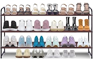AOODA 3-Tier Long Shoe Rack for Closet Stackable Wide Shoe Shelf Organizer and Storage for Floor, Entryway (Bronze)