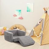 BEJOY Kids Sofa Bed 2-in-1 Flip Open Cuddly Sherpa Grey view 9