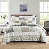 Yvooxny Quilt Set Queen Size Reversible Country Farmhouse Floral Real Patchwork Quilted Bedspread 3-Piece Quilt Set with Pillowcases with Ruffles for All Seasons, 90 x 98 Inches
