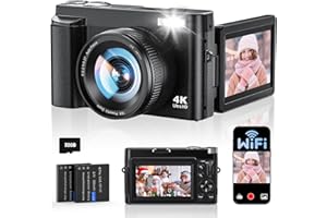 TOAUITE 4K Digital Camera for Photography, WiFi Autofocus 64MP Vlogging Camera for YouTube, 180° 3" Flip Screen 30FPS Video Cameras with Flash Anti-Shake 16X Zoom 32GB Card, Compact Travel Digital Camera
