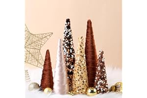 Anglechic 6 Pcs 10" 8" 6" Christmas Champagne Cone Trees Decoration Glitter Velvet Tree Table Centerpiece for Xmas Tabletop Crafts Wedding Party Room Decoration