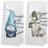 NOQL Winter Gnomes Decor Kitchen Towels And Dishcloths Set Of 2, Gnome Kitchen Towels, Christmas Gnomes Decorations Towel, Winter Gnomes Gifts Drying Cloth Tea Towels For Bathroom, 16×24 Inches