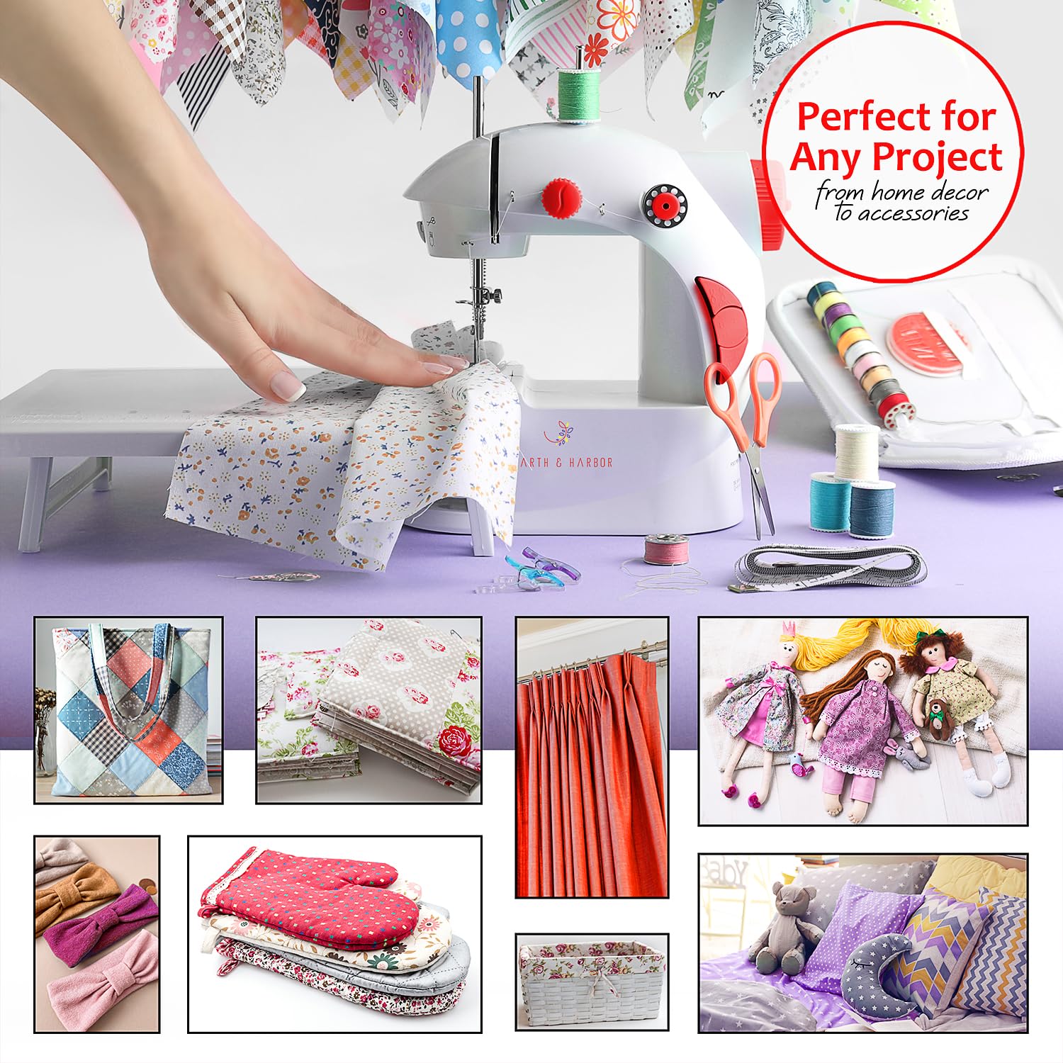 Mini Sewing Machine for Beginners Adult, 48-Piece Portable Sewing Machine, Dual Speed Adults and Kids Sewing Machines, Travel Beginner Sewing Machines with Sewing Kit and Book