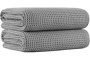 MICROFI New Microfiber Waffle Bath Towels, 2 Pieces, Oversized, Soft, Absorbent, Fast Drying, Lint Free (Gray)