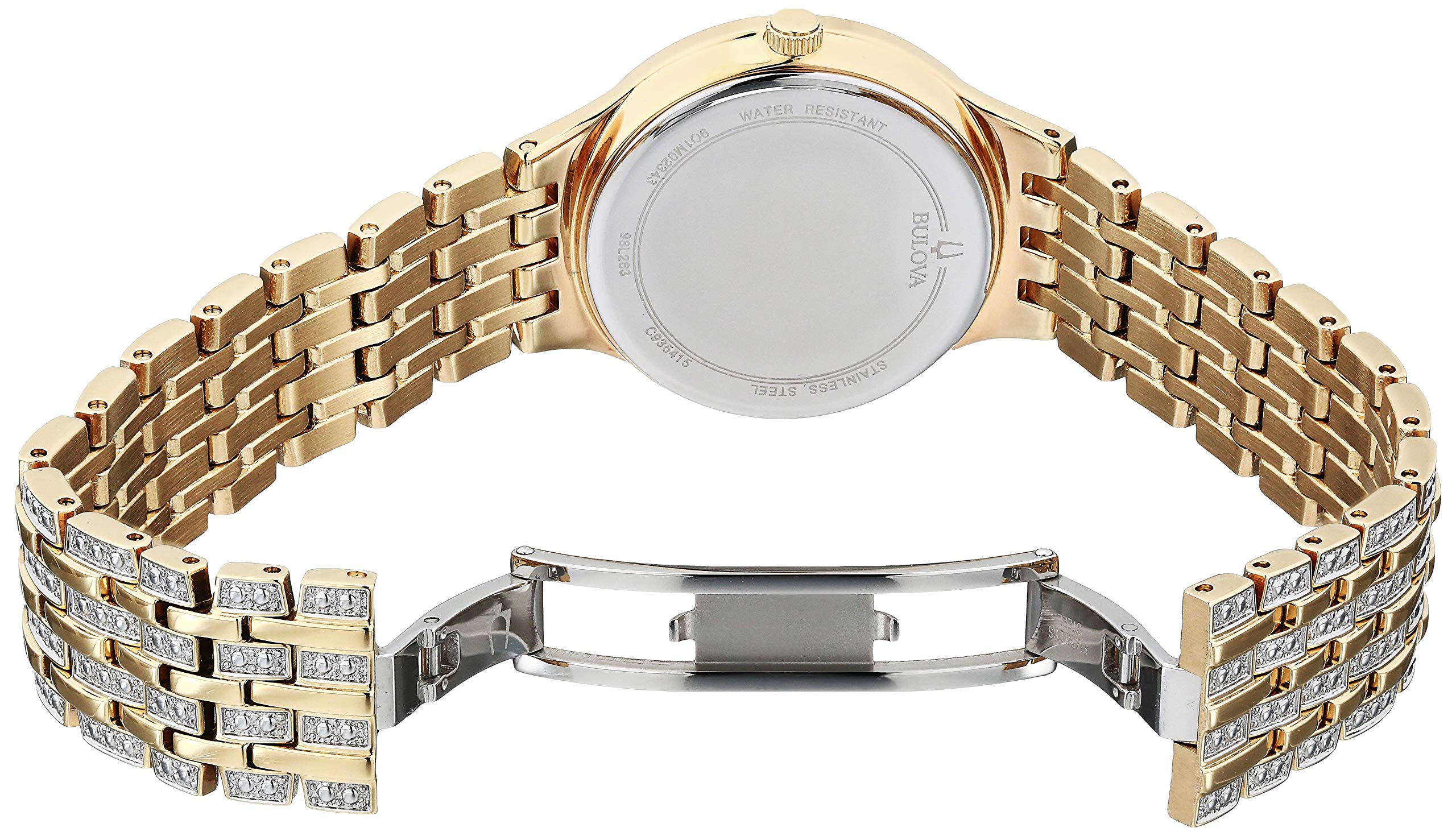Bulova Ladies' Crystal Phantom Gold Tone Stainless Steel 2-Hand Quartz Watch, 440 Crystals and Pave Dial Style: 98L263