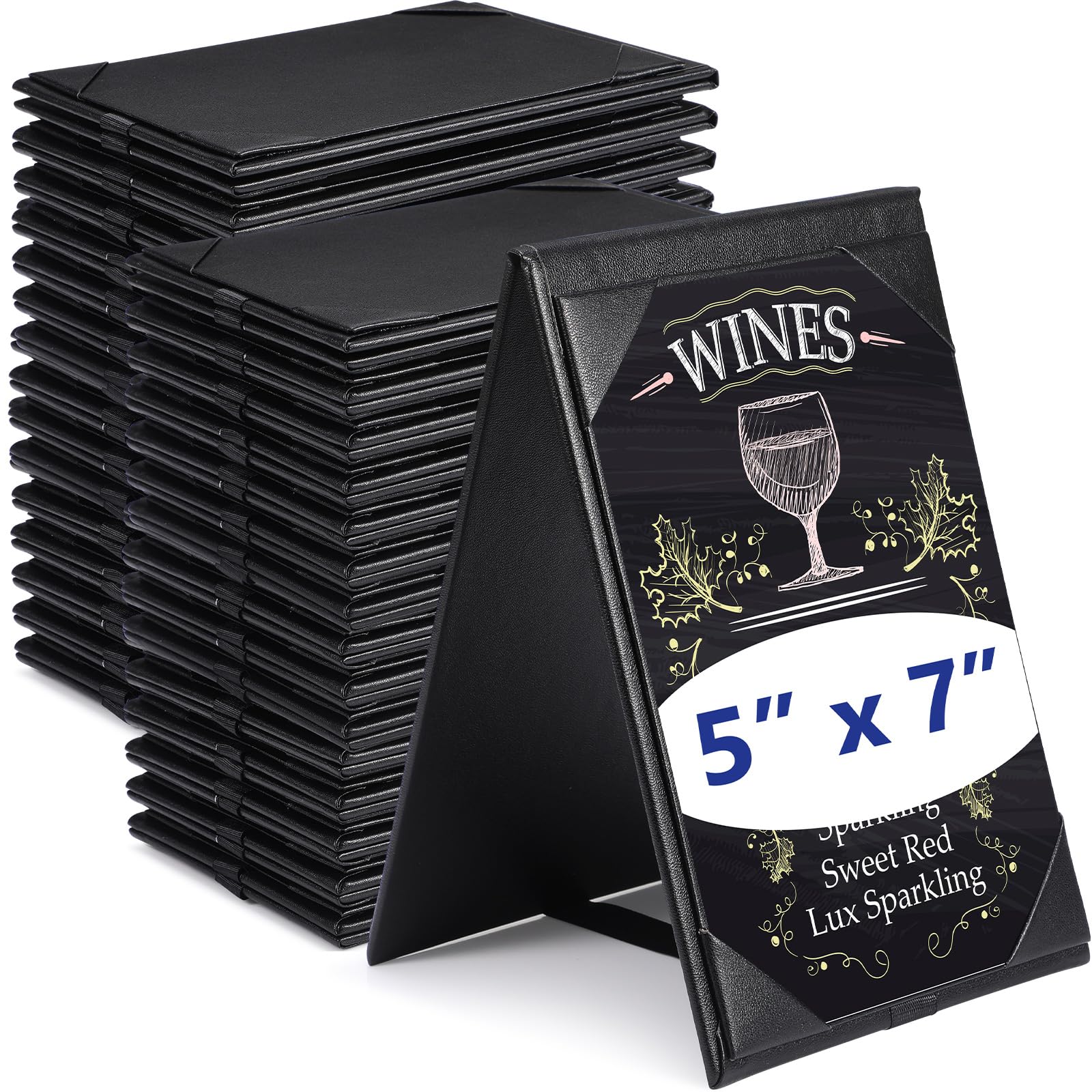 Photo 1 of Gerrii Leatherette Table Tents Black PU Leather Menu Covers Bulk Double Sided Frame Sign Holders 2 Side Drink Dessert Menu Folders for Restaurant Coffee Cafe Bar Wedding Supplies(30 Pack,5 x 7 Inch)