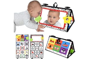 Dr.Rapeti Tummy Time Floor Mirror for Baby Infant Toddler Kids Black and White High Contrast Baby Toy with Teethers Floor Act