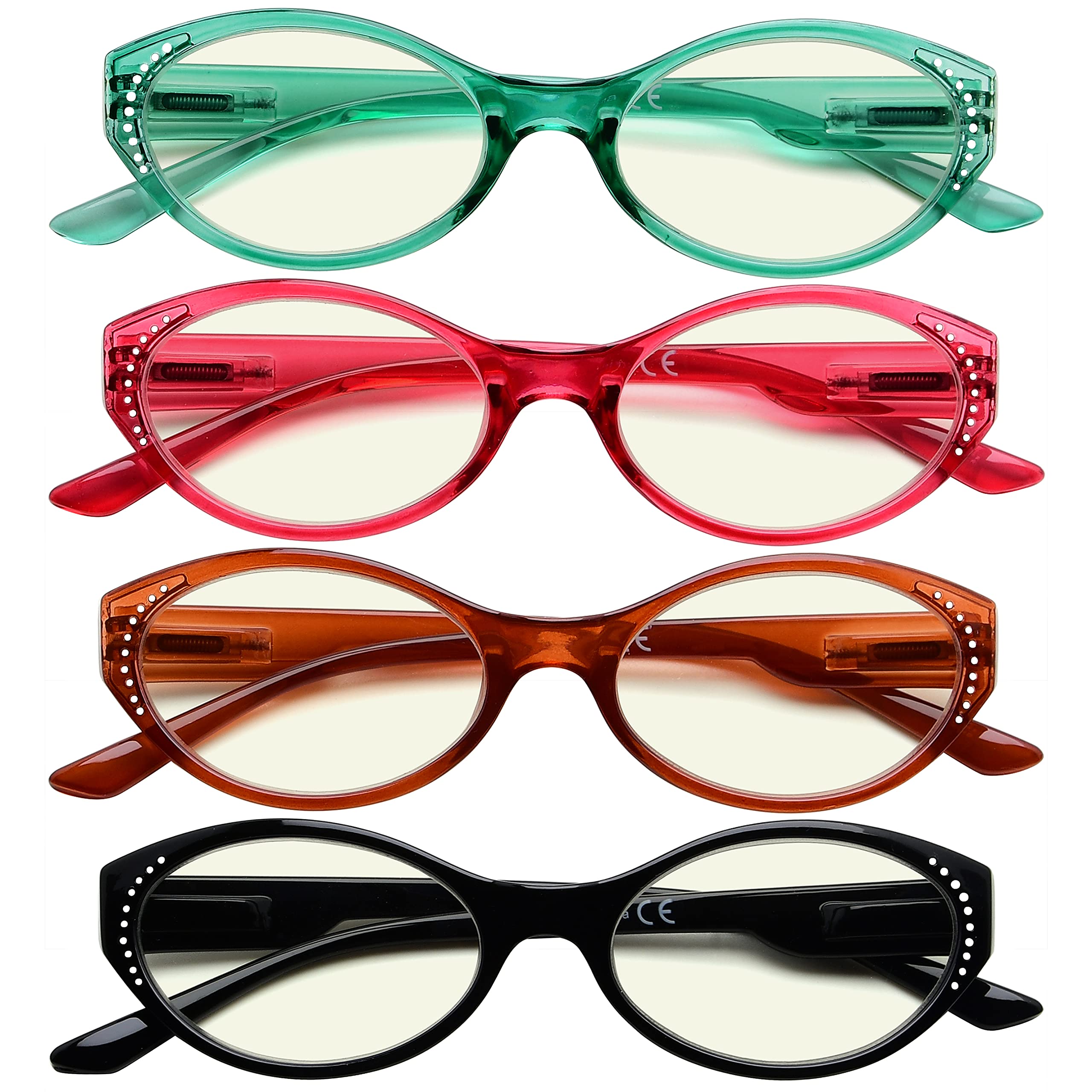 CessBlu 4 Pairs Oval Blue Light Blocking Computer Eyeglasses for Women Reading Glasses +1.0