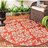 SAFAVIEH Courtyard Collection 5'3" Round Red/Cream CY6930 Indoor/ Outdoor Waterproof Easy-Cleaning Patio Backyard Mudroom Are