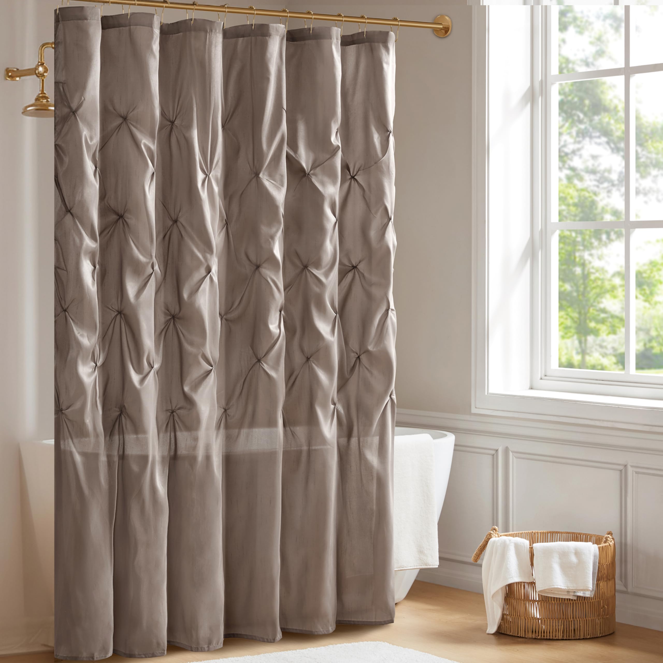 Madison Park Laurel Taupe Shower Curtain, Pieced Transitional Shower Curtains for Bathroom, 72 X 72, Beige — image 1
