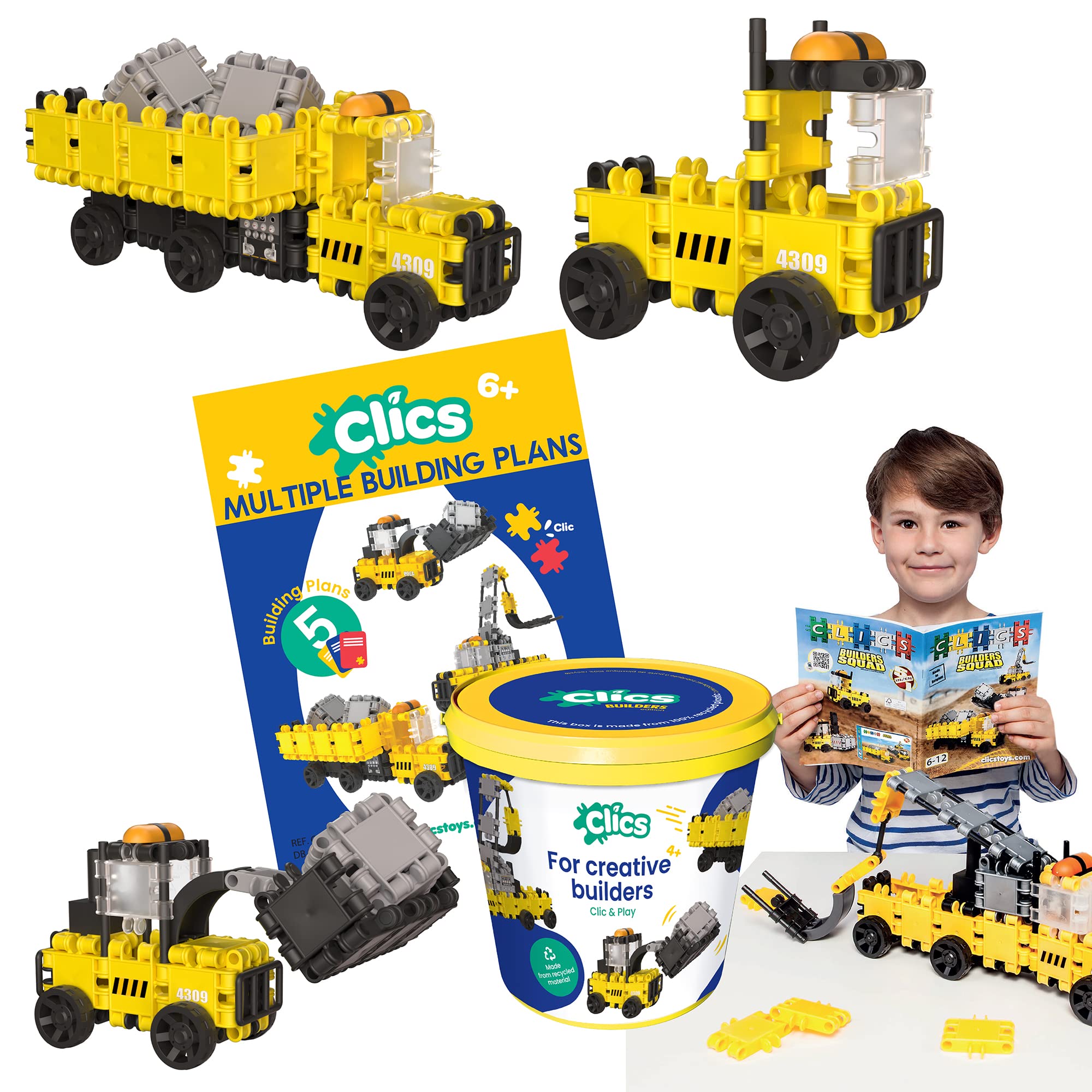 Clics Builders Edition- Construction Toys for Kids Ages 3+ Creative Educational 123 Piece Set Building Blocks for Girls and Boys Montessori STEM Toys Durable Toys