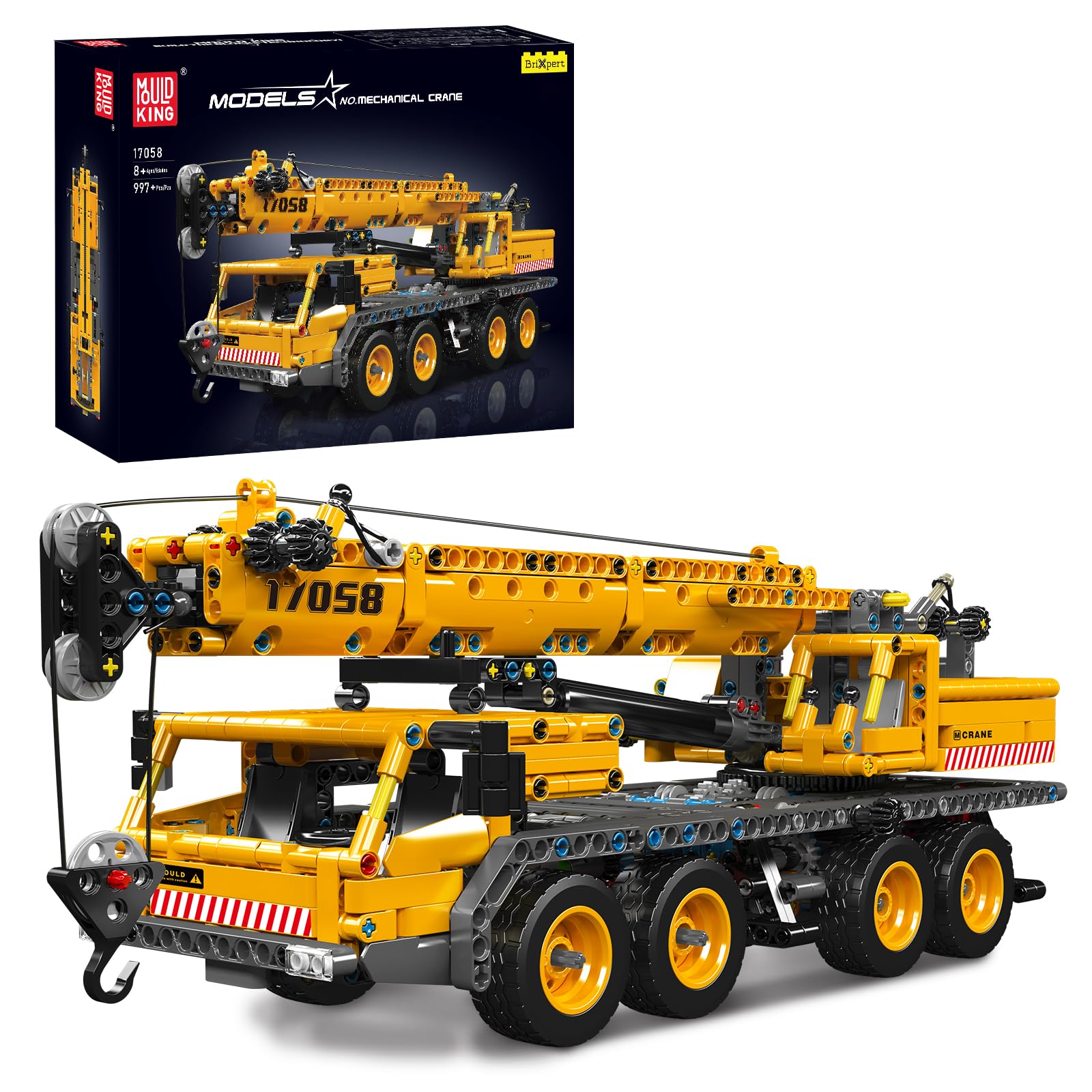 Mould King 17058 Technik Kran-LKW Bauset, 997 Teile Spielzeug Set aus Kran und LKW, Mobiler Baukran Geburtstag für ab Erwachsene (Statische Version)