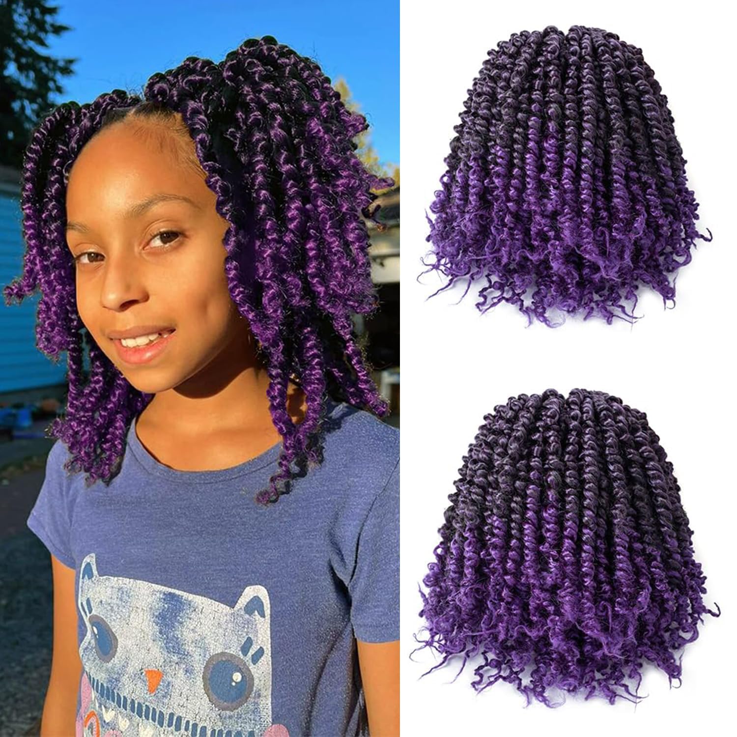 PURPLE Passion Twist Synthetic Deep Wave Twist&Crochet Hair Extension(8 Inch,1B/Purple#,Crochet Braid) — image 1