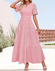 ZESICA Women's 2025 Summer Short Sleeve Maxi Dress
