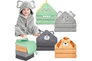 CandyHome 12 PCS Baby Bath Towels Set for Infants Toddlers, 4 PCS Animal Hooded Baby Towels & 8 PCS Washcloths Set, Ultra Absorbent Cute Soft Newborn Essentials Gift for Boys & Girls