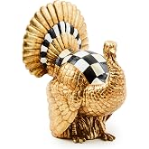 MACKENZIE-CHILDS Resin Mini Turkey Figurine, Courtly Check Gold | Hand-painted design, decorative fall and Thanksgiving home decor, 4" W x 5" H x 2.5" D