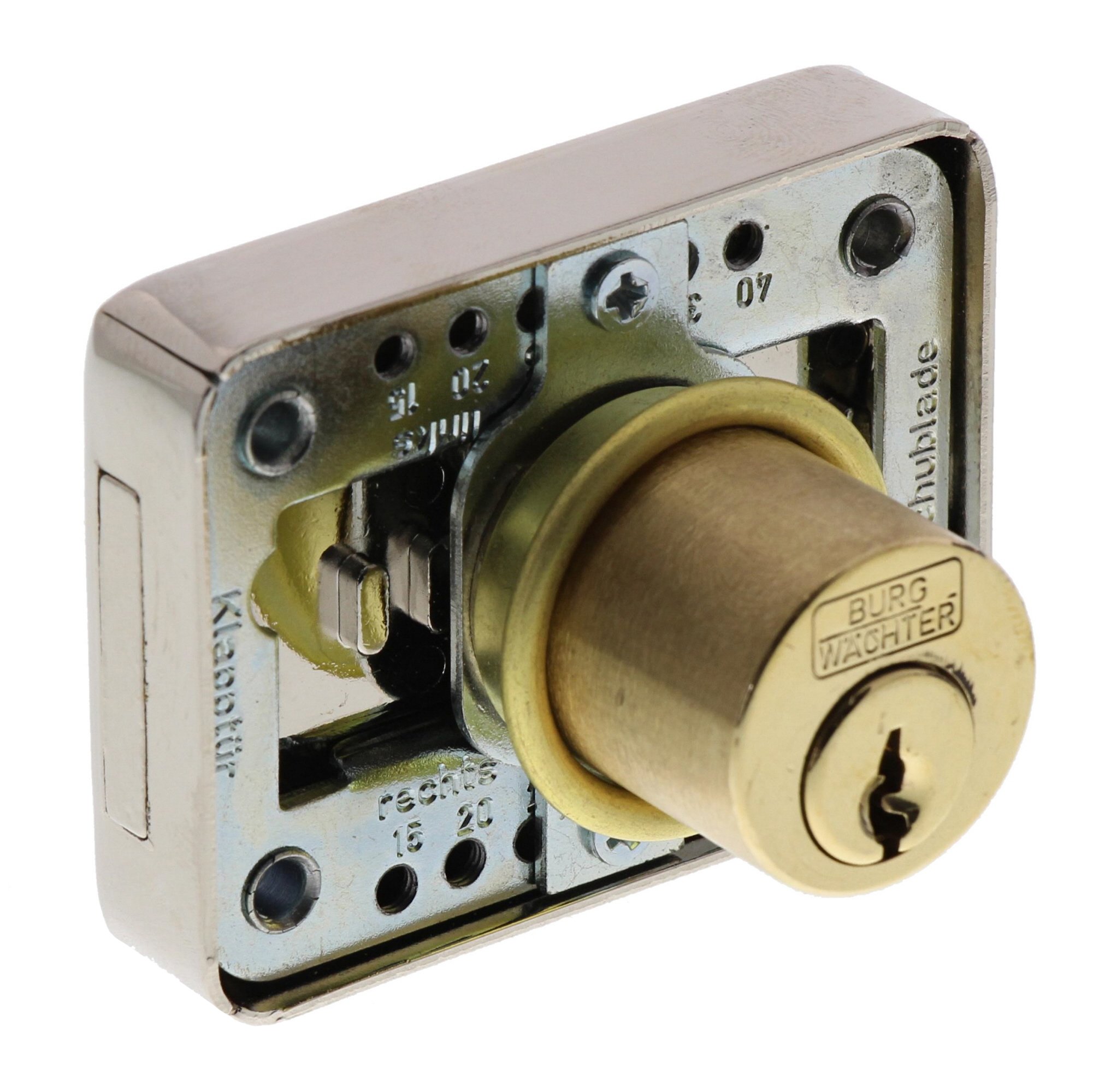 Burg Wächter Stop Lock for Drawers MZ 23/25 mm Polished Brass, 105021829.