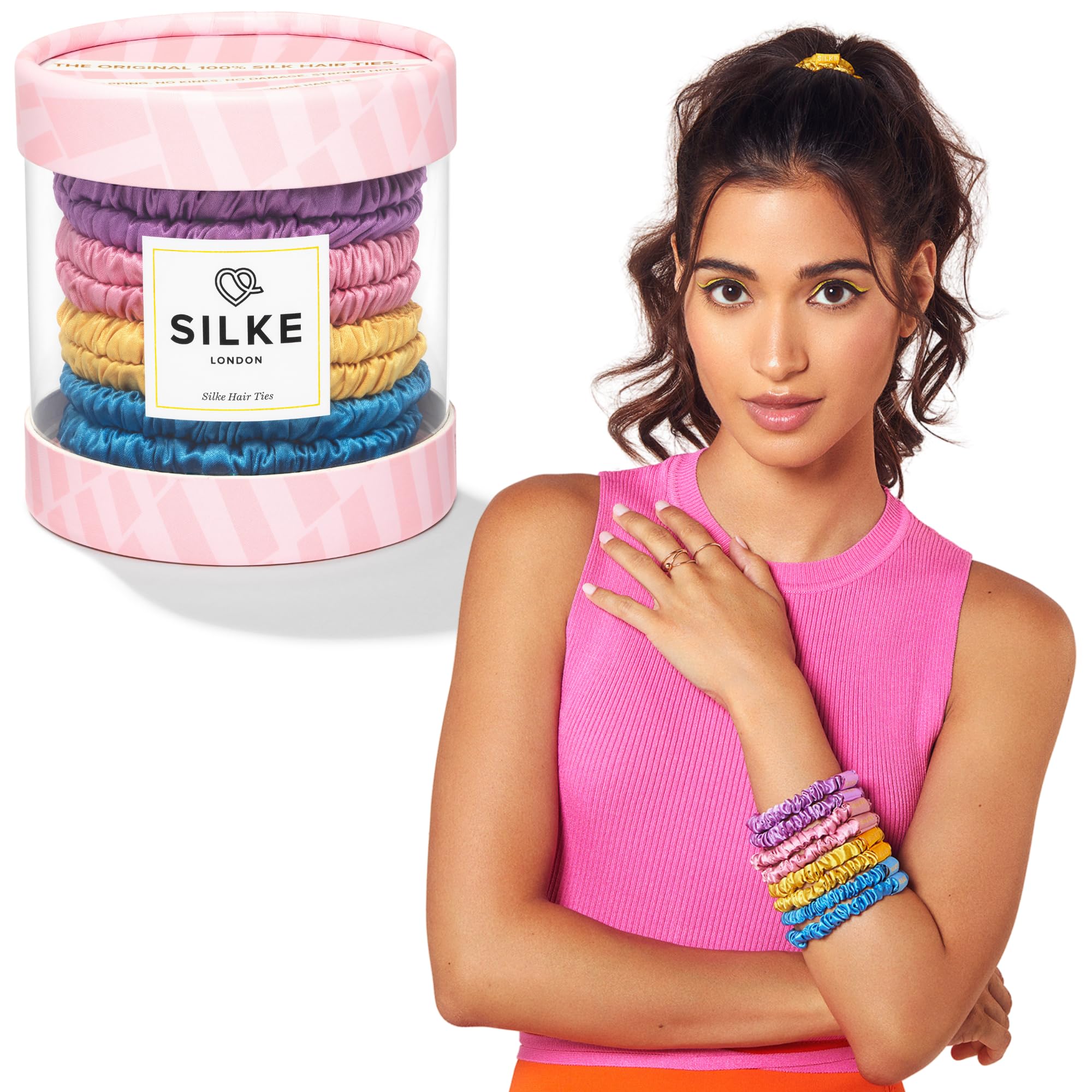 SILKE Hair Ties - Bouquet | 100% Luxurious Silk Scrunchies for Hair - 8 Pack | Silke Hair Ties - All Hold, No Damage | Hair Scrunchies for Women, Hair Bobbles | For All Hair Types & Styles