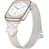 wipalor Thin Clover Magnetic Band for Apple Watch Bands for Women 42mm 41mm 40mm 38mm, Slim Cute Bling Sparkly Metal Milanese iWatch Bands for iPhone Watch Series 11 10 9 8 7 6 5 4 3 SE-Starlight