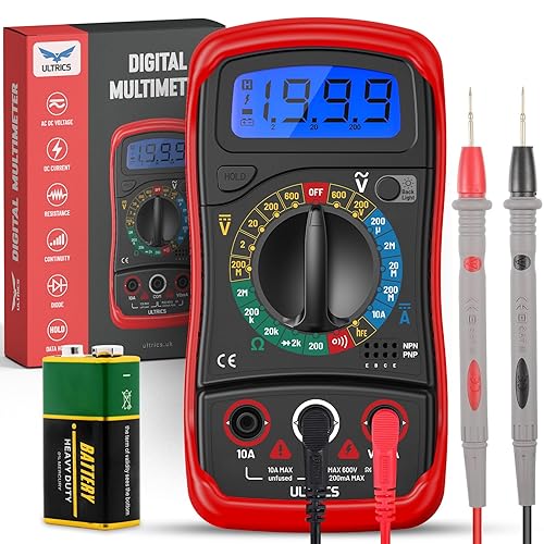 ULTRICS Digital Multimeter Voltmeter Ammeter Ohmmeter with Test Leads, Multi Tester Measures OHM AC DC Voltage Current Resistance Circuit Continuity Diodes Electric Tester with Backlight LCD Display