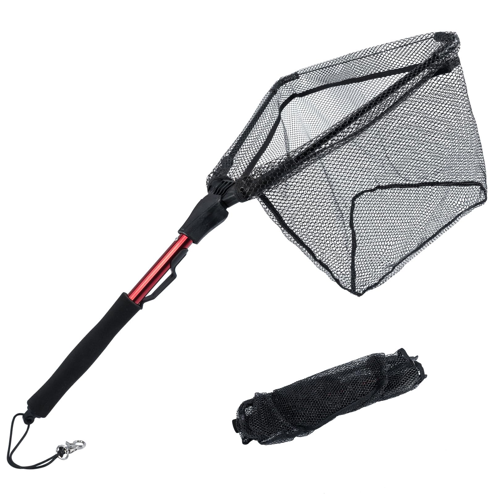 Alwonder Fishing Net with Telescopic Rod Handle Anti-slip, Aluminum Alloy Scalable Fishing Landing Net for Pool Leaf Slavage, Kayak, Easy to Catch and Release Fish 70cm