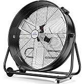 iLIVING 24" High Velocity Drum Fan Industrial, Commercial, Residential Air Circulator for Garage, Shop, Patio, Barn, Greenhouse, Speed Control 7700CFM, UL Listed,Black