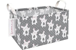 QUEENLALA Rectangular Laundry Hamper/Foldable Nursery Laundry Basket for Organizing/Storage Bin Baskets/Children Toy Office Bedroom/Toy Bin Closet Shelf Baskets（Rec-Rabbit）