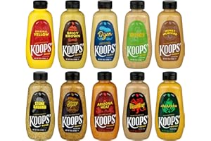 Koops' Mustard Variety Pack – Original Yellow, Spicy Brown, Dijon, Honey Mustard, & More – Gluten-Free, Kosher, USDA Organic, Made in USA, From Quality Mustard Seeds – 12 Oz, Pack of 10