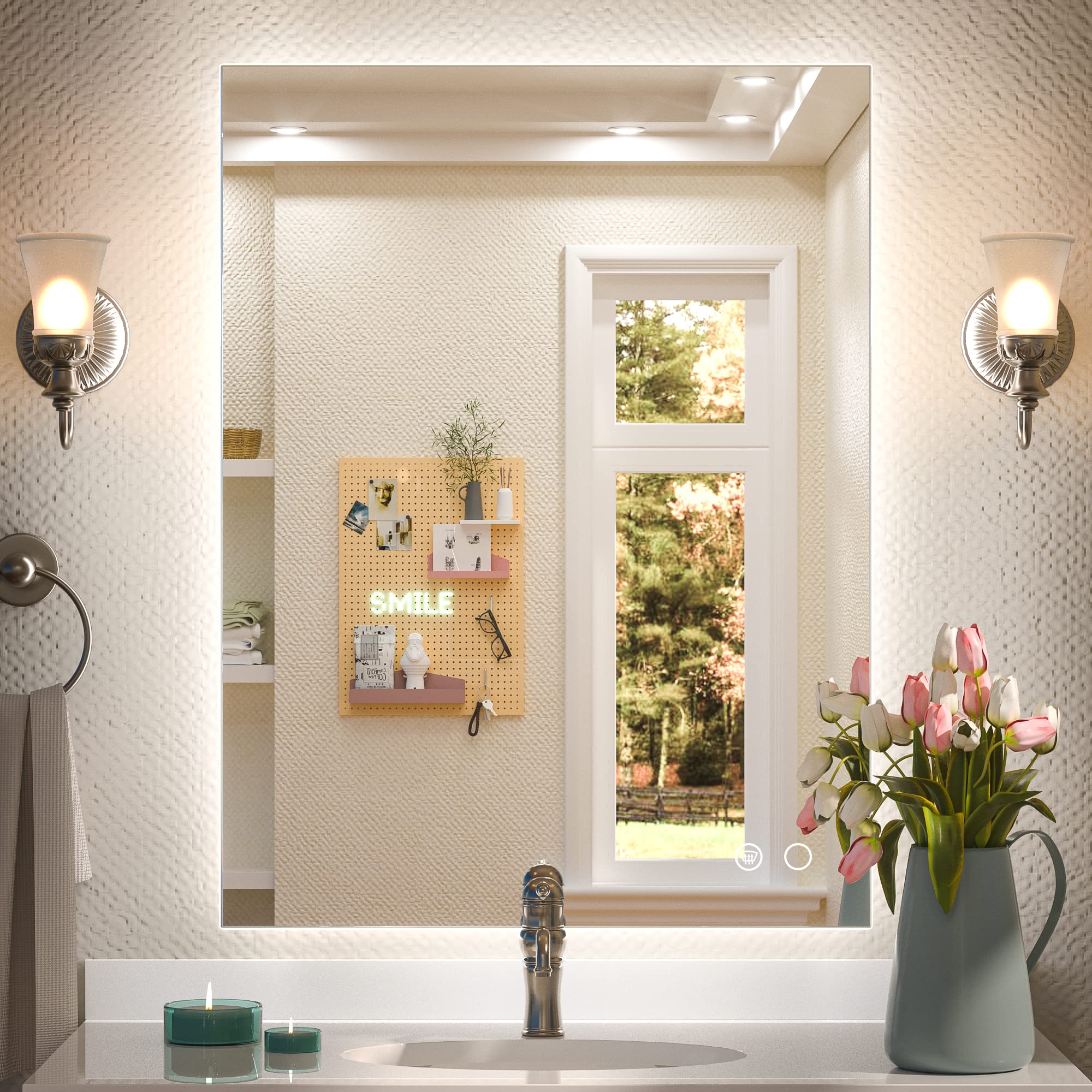 Keonjinn 24 x 32 Inch LED Backlit Mirror Lighted Bathroom Vanity Mirror ...