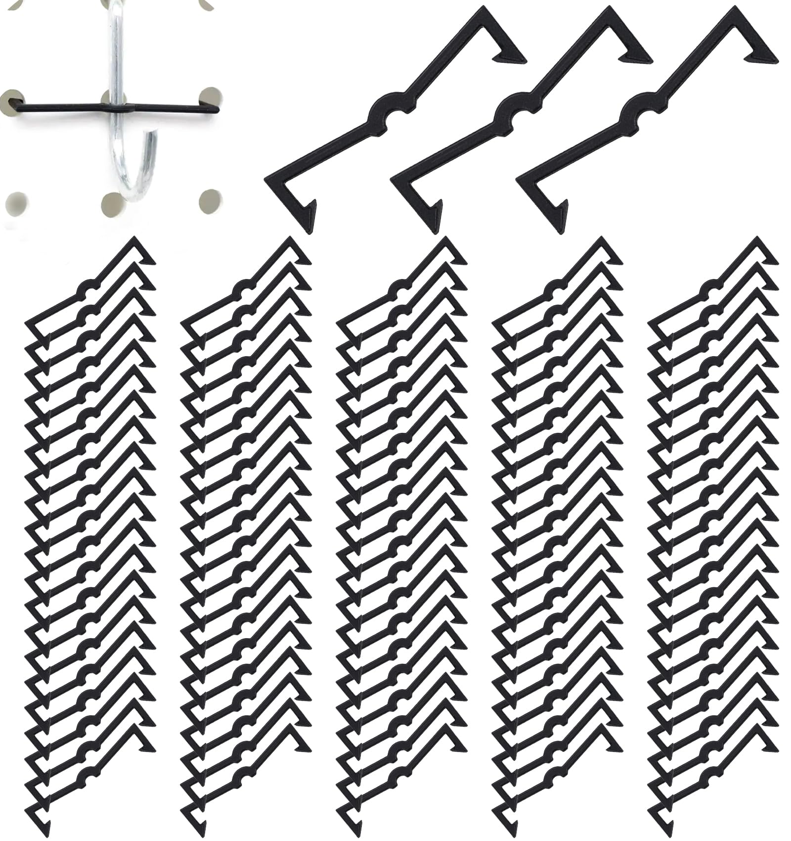 Photo 1 of 100Pcs Pegboard Clips, Black Plastic Pegboard Hooks Locks for 1/4 Inch & 1/8 Inch Pegboards Clip Organize Fix Your Tools Accessories, Durable Display Organizer Retainers Ideal for Home & Workshop