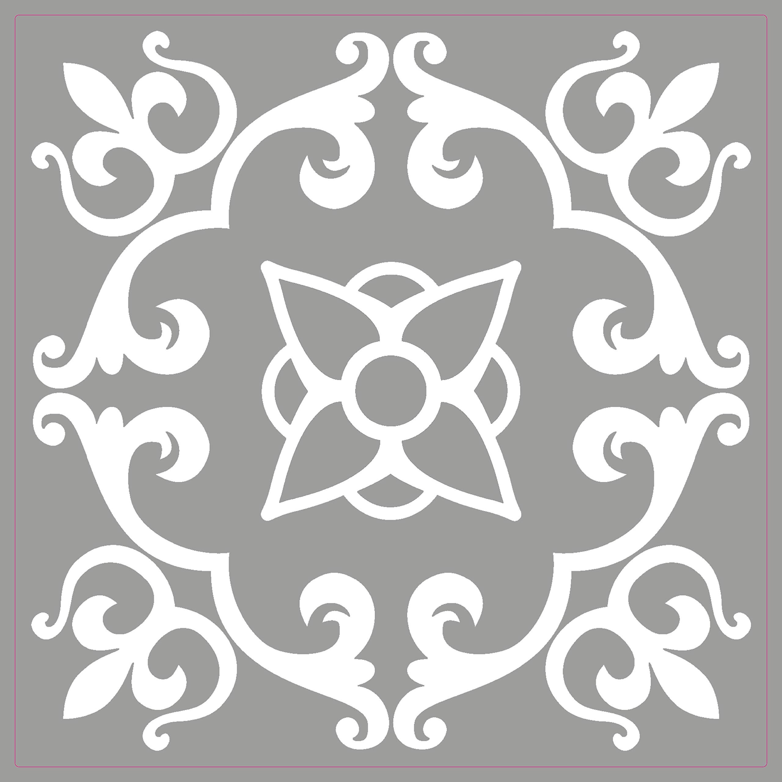 Grey Tile Stickers Victorian Morrocan Modern self Adhesive wall Art Decor transfers-Bathroom backsplash Kitchen splashbacks Floral Decals Peel and Stick (Grey Modern 7, 6 inch) Pack of 10