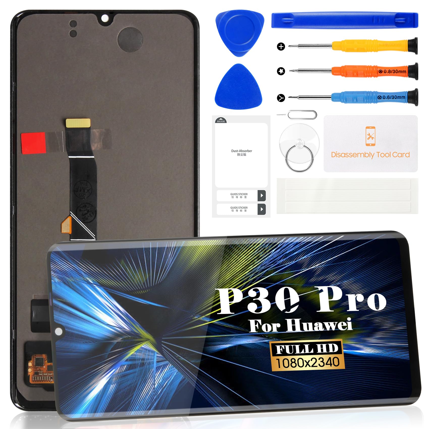 TFT For Huawei P30 Pro Screen Replacement LCD Display VOG-L29 VOG-L09 VOG-AL00 Touch Digitizer Sensor Kits No Frame(Black,No fingerprint,Not Curved Screen)