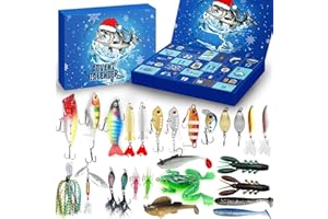 MOVINPE Fishing Advent Calendar 2025 Christmas Countdown，24 Days Fishing Lure with Minnow Popper Crank VIB，Fishing Advent Cal