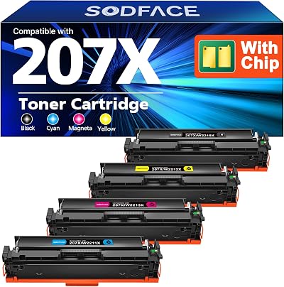 SODFACE 207X 207A Toner Cartridge Multipack for HP 207X 207A 4-Pack With Chip