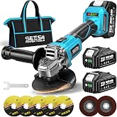 SEESII Cordless Angle Grinder 4-1/2 Inch, 10000RPM Brushless Motor | 21V Battery Grinder Tool with 2X 4.0Ah Batteries, 3-Speed for Metal Cutting, Grinding, Polishing, Rust Removal