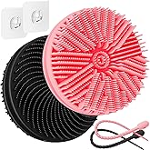 Manmihealth Dual-Sided Silicone Body Scrubber for Shower 2 PCS, 2-in-1 Silicone Shower Scrubber Brush for Men and Women, Soft Silicone Loofah Body Buffer, Lather Well, Gentle Exfoliating (Black+Pink)