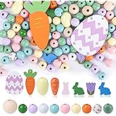 240pcs Easter Wooden Beads, Rabbit, Easter Egg, Flower, Carrot Pattern, Colorful Craft Beads for DIY Bracelet, Necklaces, Home Decor