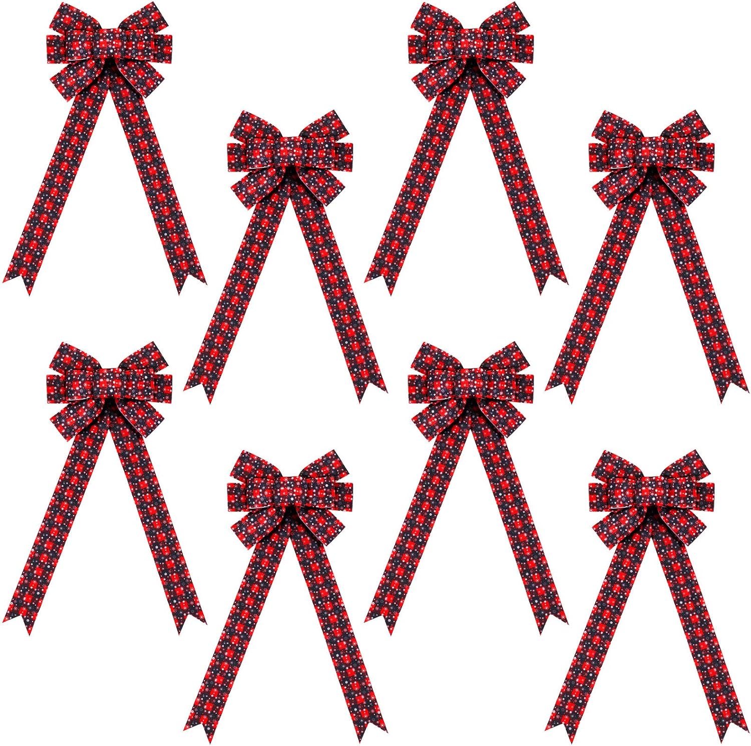 Bows & Ribbons - WILLBOND 8 Pieces Buffalo Plaid Bow Thanksgiving Christmas Wreath Bow 10 Inch Snowflake Black and Red Bow for Christmas Tree Crafts Indoor and Outdoor DIY Bow Decoration