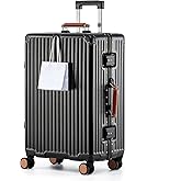 HotWay 24 Inch Checked Luggage with Leather Handle,Black | Checked Luggage,Zipperless,Hardside,Leather Handle,8 Spinner Wheels,TSA Locks,For Long Trip,Black