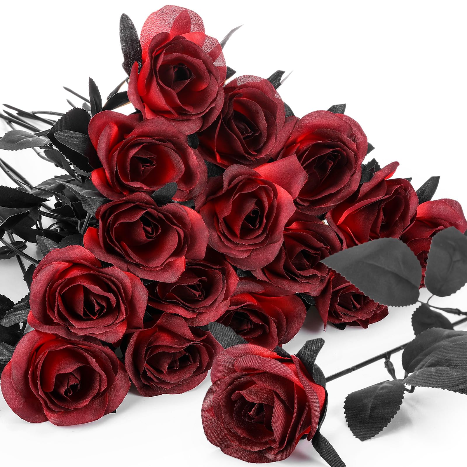 Photo 1 of Hotop 30 Pcs Halloween Artificial Flowers Roses Bulk, Silk Fake Flower with Long Stem Gothic Real Touch for DIY Wedding Valentines Bouquet Centerpiece Home Party Offices Decor(Burgundy)