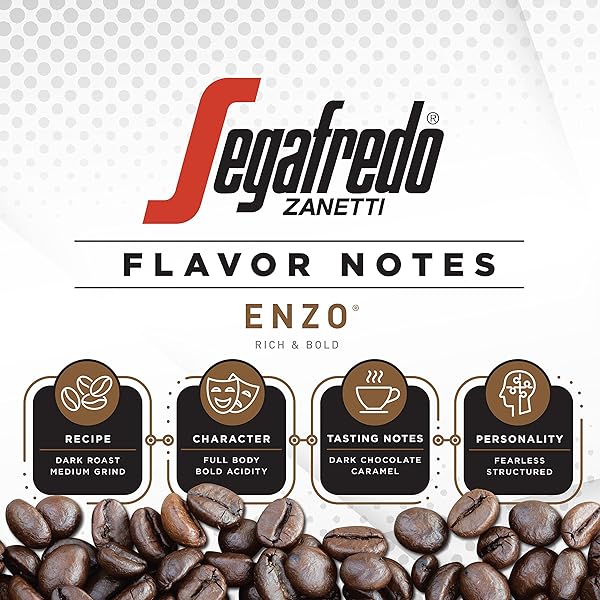 SEGAFREDO ZANETTI GROUND COFFEE – MADE WITH ARABICA COFFEE – DARK ROAST, SMOKY WITH HINTS OF ROASTED NUTS & DARK CHOCOLATE – SOUTH AMERICAN BLEND – RICH, FULL-BODIED – ENZO, 10OZ BAG