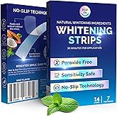 Teeth Whitening Strips for Sensitive Teeth and Gums - Peroxide Free and Enamel Safe with Coconut Oil for Whiter Teeth - 7-Day Treatment White Strips with Non-Slip and Dry-Strip Technology