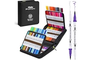 Ohuhu Markers for Adult Coloring Books No Bleeding 100 Colors Water-based Dual Tips Fineliner & Brush Coloring Markers for Ki
