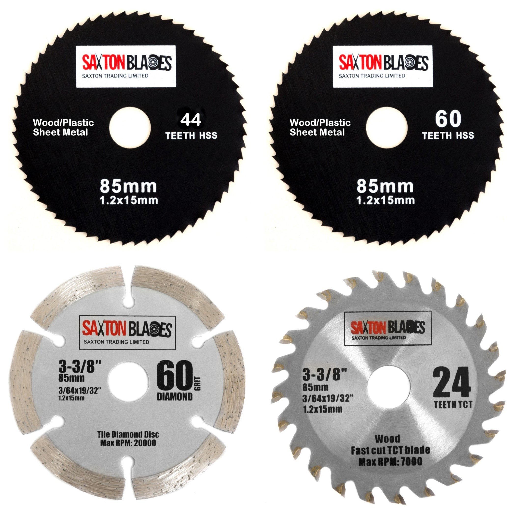 Saxton 85mm TCT Tile HSS Circular Saw Blades Worx Worxsaw Bosch Makita Ryobi Pack B