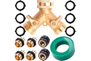 ORAEVY Brass Garden Hose Splitter, 3/4 Inch 2-Way Y Brass Hose Connector, Hose y Splitter with Garden Hose Fitting Quick Connecto 2 Female and 4 Male, 1 Teflon Tape and 6 Rubber Washers