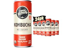 Liquid Remedy Kombucha Sugar Free Organic Drink, Low Calorie, Probiotic Like Tea for Gut Health - Mango Passion - 8.5 Fl Oz Can, 24-Pack