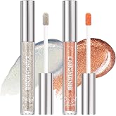 LANGMANNI 2 Colors Diamond Glitter Lip Gloss Set,Long Lasting High Shine Shimmer Liquid Lipstick Set,Hydrating,Moisturizing Lip Gloss Kit Gift Makeup For Girls(#01+02)